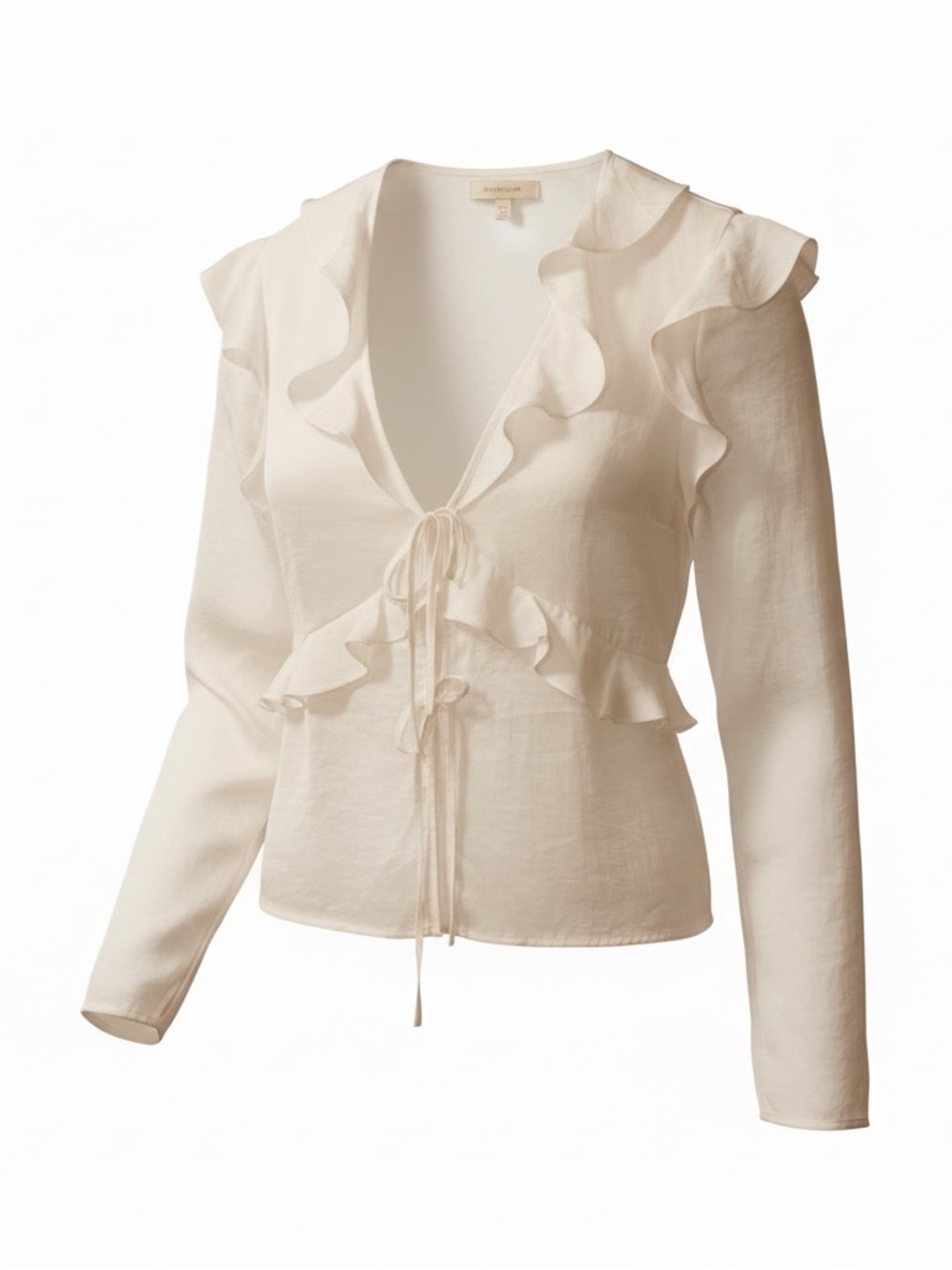 Pleione Ivory Ruffle Tie-Front Blouse